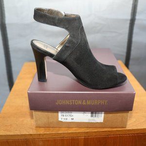 Shoes, black suede, high heel, open toe, strappy